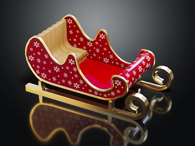 Festive Christmas Amusement Sleigh With Red Body White Snowflake Patterns And Golden Decorations 3d model