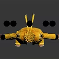Creature Character Wearing Yellow Coat Black Pants And Crown With Black Dots On Gray Background