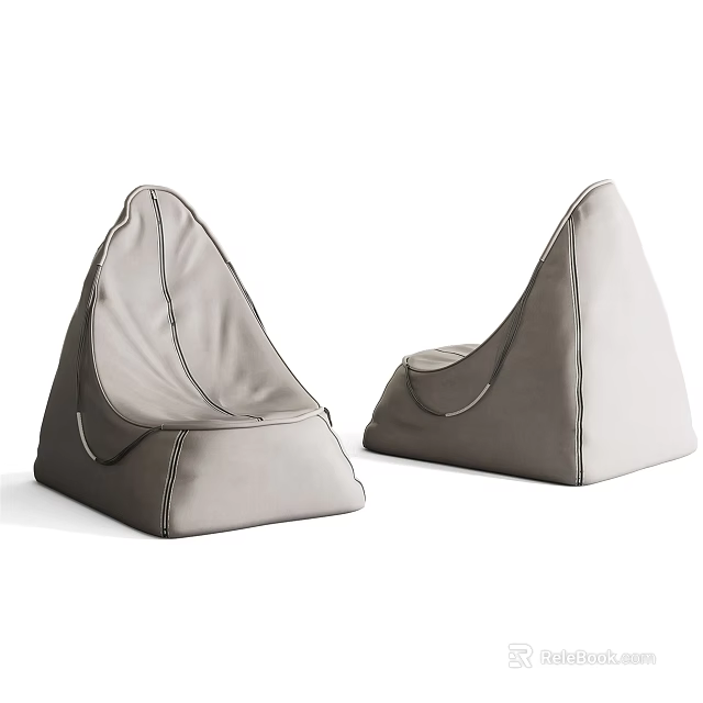 Two Gray Bean Bag Chairs with Modern Design for Indoor Seating 3d model 