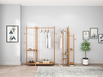 Nordic Clothes Hanger Log Hanger Homestay Floor Hanger Combination Creative Art Hanger 3d model