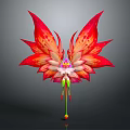 Mythical Fantasy Creature With Vibrant Red Orange Wings Pink Green Accents Green Stem Orange Orb