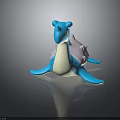 Blue Cartoon Creature With White Belly And Purple Spiked Back Long Neck Toy Figure Design