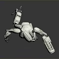 White Robot Game And Movie Character With Green Glowing Parts Pointed Head And Mechanical Arms