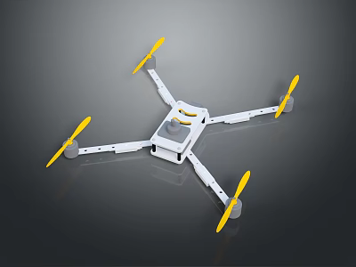 Four Rotor Drone With White Body Yellow Propellers And Propeller Arms 3d model
