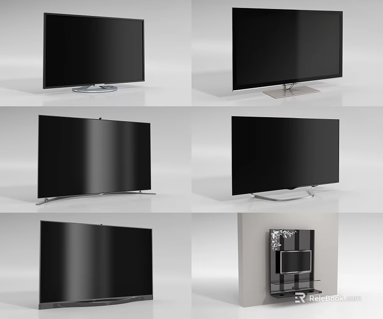Various Modern Television Designs With Curved Screens And Wall Stands 3d model 