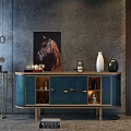 Modern Interior Featuring Dark Gray Console Table Golden Frame Open Shelves And Metal Side Cabinet