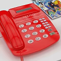 Red XIAMO Digital Telephone On Office Desktop With Stationery And Notebook
