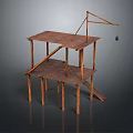 Wooden Building Model with Two Story Structure Construction Crane and Staircase