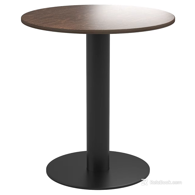 Round Wooden Dining Table With Black Metal Column And Stable Base 3d model 