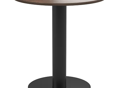 Round Wooden Dining Table With Black Metal Column And Stable Base 3d model