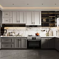 Modern Kitchen Interior With Gray White Cabinets Marble Countertops And Built in Appliances