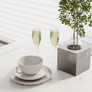 Modern Ornaments Combination Desktop Ornaments Goblet Vase Green Plant 3d model