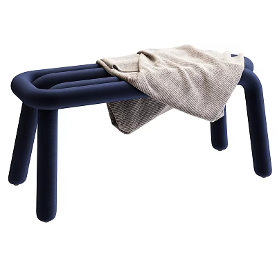 Modern Blue Stool With Tubular Curved Legs And Beige Blanket On Surface 3d model