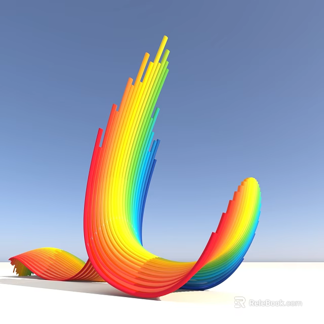 Rainbow Colored Garden Ornament With Curved Flowing Design And Vibrant Hues 3d model 