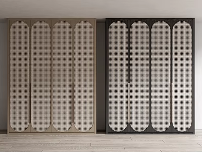 Modern Wardrobe Design With Light Brown And Black Perforated Panels 3d model