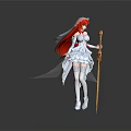 Magical Fantasy Female Character With Red Hair White Dress Golden Staff And White Headdress