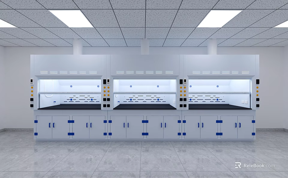 Modern Laboratory Interior With Fume Hoods Lab Benches And Cabinets 3d model 