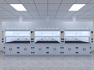 Modern Laboratory Interior With Fume Hoods Lab Benches And Cabinets 3d model
