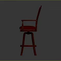 Red Upholstered Bar Stool With Wooden Frame And Armrests In Classic Style