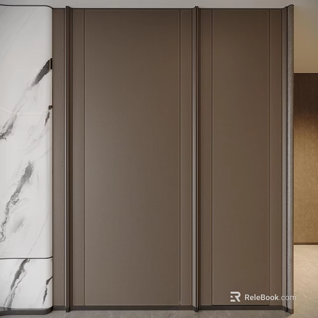 Modern Interior With Brown Wall Paneling And Marble 3d model 