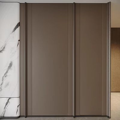 Modern Interior With Brown Wall Paneling And Marble 3d model