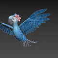 Blue Flying Parrot With Red Flower On Head And Spread Wings 3d model