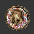 Golden Brown Roasted Chicken Stuffed with Lemon Served on Colorful Plate Wooden Tray