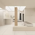Minimalist Modern Clothing Store Interior With Light Beige Tones Racks Wooden Column And Display Platform
