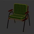Green Single Seater Sofa with Red and Metal Frame Padded Seat Design