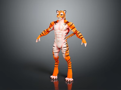 Tiger Human Hybrid Character 3D Model With Striped Fur And Muscular Body 3d model