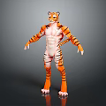 Tiger Human Hybrid Character 3D Model With Striped Fur And Muscular Body