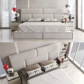 Modern Double Bed With Upholstered Headboard Nightstands Soft Bedding And Decorative Items