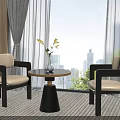 Cozy Lounge Area With Two Armchairs Round Table Vase Yellow Flowers Large Windows City View