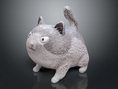 Gray Plush Cat Toy With Big Eyes And Curled Tail Design 3d model