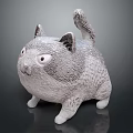 Gray Plush Cat Toy With Big Eyes And Curled Tail Design