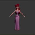 Game and Movie Character with Long Red Hair Pink Dress Belt Standing with Arms Outstretched