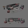 Modern Grey Sofa And Coffee Table Set With Throw Pillows Geometric Rug And Side Tables 3d model