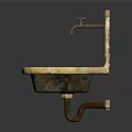 Vintage Interior With Stone Washbasin And Metal Faucet In Rustic Design