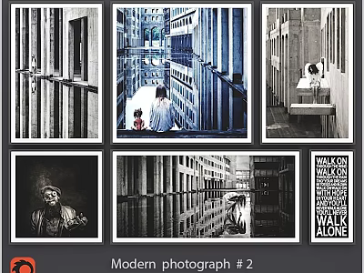 Modern Photo Frames Featuring Black And White Architectural Portrait And Text Photographs 3d model