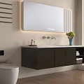 Modern Bathroom Vanity With Wall Mounted Design Mirror Countertop Faucet And Green Plant