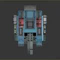 Blue Pixelated Block Style 3D Tank Model with Cannon Tracks and Antenna