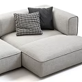 Modern Light Gray Sectional Sofa with Dark Gray Checkered Cushions and L Shaped Design