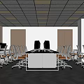 Spacious Modern Public Office Space With Desks Ergonomic Chairs Computers And Ceiling Lights 3d model