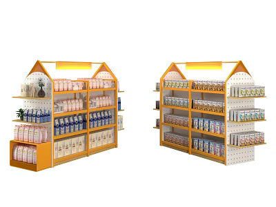 Orange and White Display Shelves with Multiple Layers for Product Display and Top Lighting 3d model