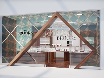 THE BROOKS Retail Storefront With Geometric Patterned Glass Facade And Display Counters 3d model