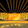 Stage Design With Orange Backdrop Logo Display Themed Text And Lighting Effects 3d model