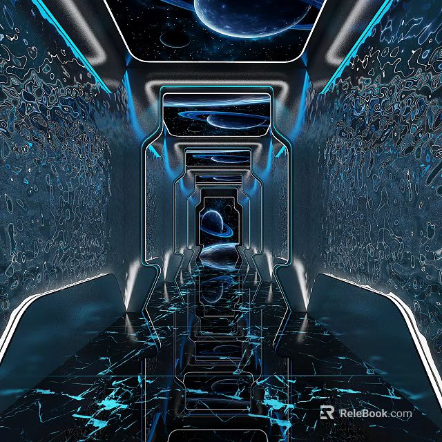 Modern Futuristic Bar Corridor With Blue Lighting And Reflective Shiny Floor 3d model 