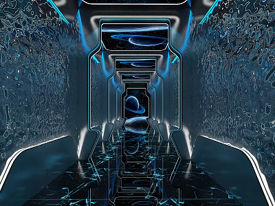 Modern Futuristic Bar Corridor With Blue Lighting And Reflective Shiny Floor 3d model
