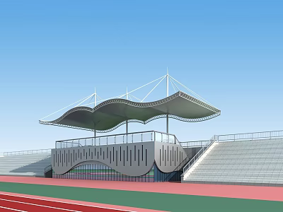 Sports Stadium Stand With Modern Membrane Roof Terraced Seats And Running Track 3d model