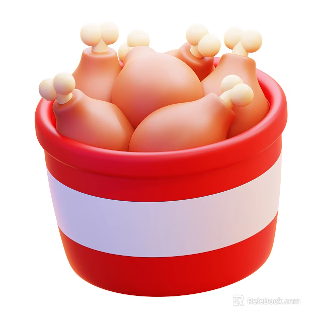 Red Bucket Filled With Juicy Bone In Chicken Drumsticks And White Stripe 3d model 